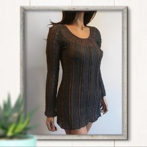 Ann Ferriday Blue & Brown Boho Hippie Lace Top